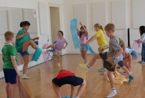 Children taking part in a drama and movement activity during Little Red Kettle summer camp in Waterford